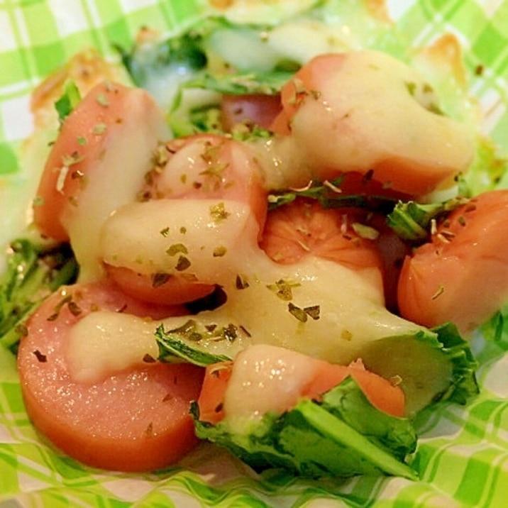 お弁当に　❤水菜とウインナーのトースター焼き❤